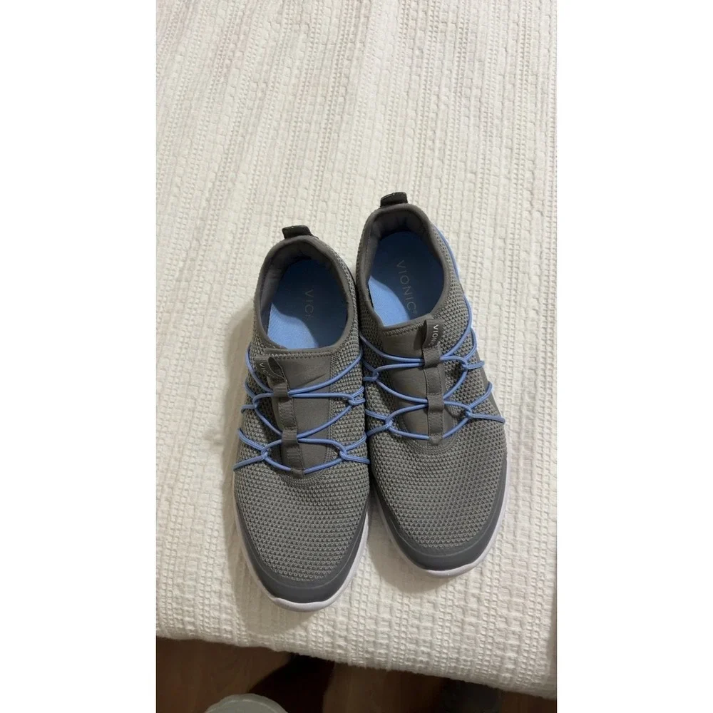 Vionic Sneakers Bungee Lace Orthotic Womens 10W EU41 Gray Blue Jada Pre-owned